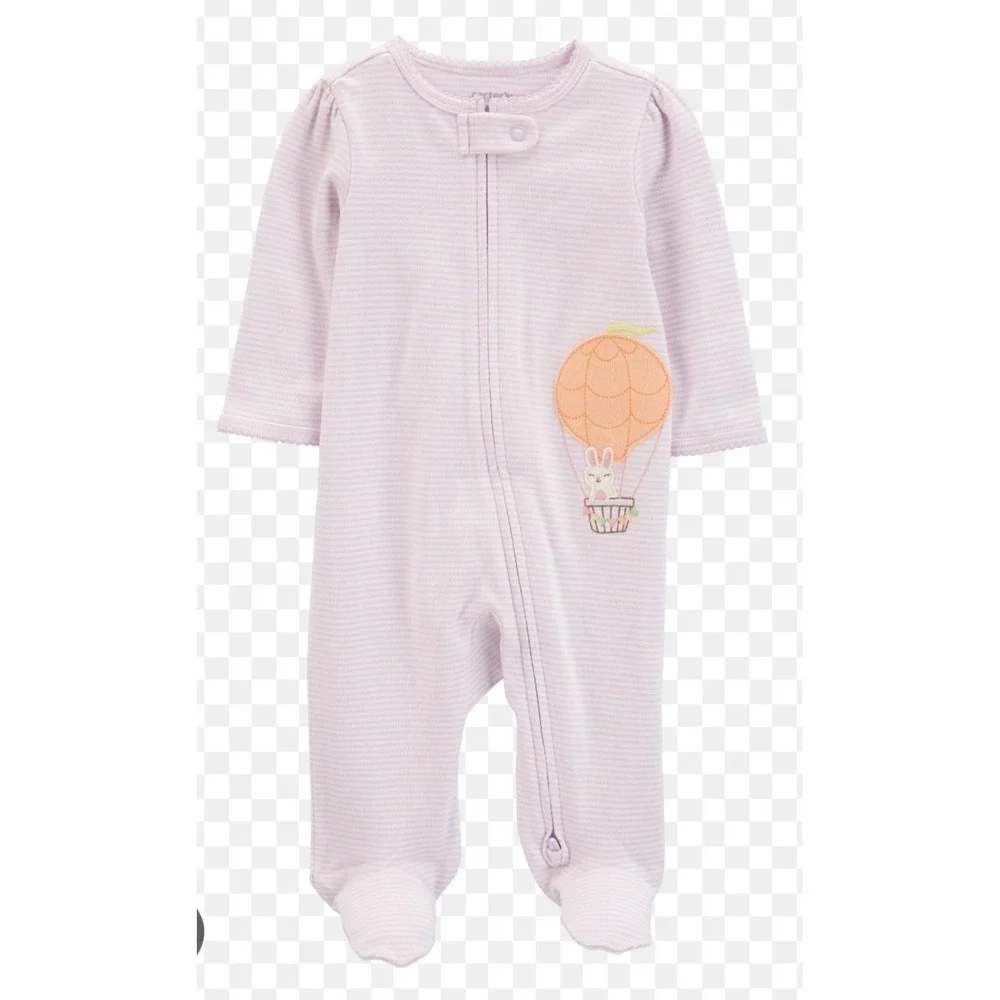 Carters Baby Girl 3M Purple Striped Bunny Hot Air Balloon Sleep and Play NWT